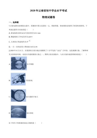 精品解析：2020年云南省中考物理试题（原卷版）.doc