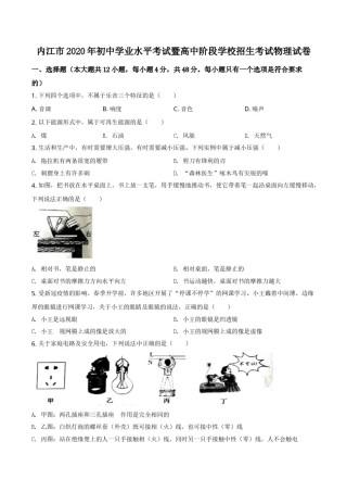 精品解析：四川省内江市2020年中考物理试题（原卷版）.doc