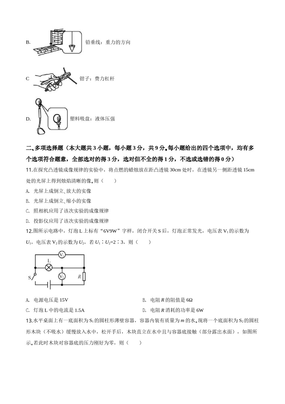 精品解析：2020年天津市中考物理试题（原卷版）.doc_第3页
