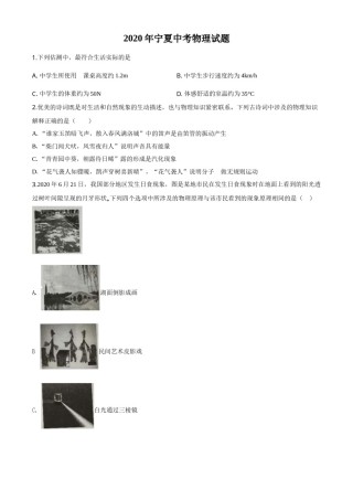 精品解析：2020年宁夏中考物理试题（原卷版）.doc