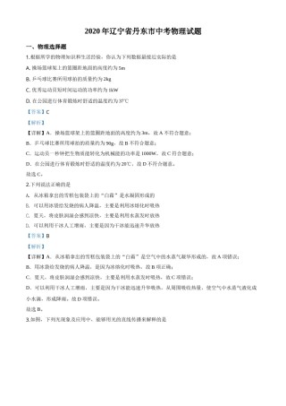 精品解析：2020年辽宁省丹东市中考物理试题（解析版）.doc