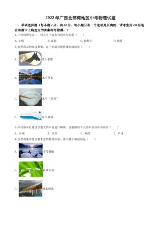 精品解析：2022年广西北部湾地区中考物理试题（原卷版）.docx