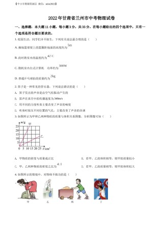精品解析：2022年甘肃省兰州市中考物理试题（原卷版）.docx