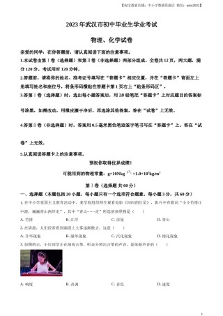 精品解析：2023年湖北省武汉市中考物理试题（原卷版）.docx