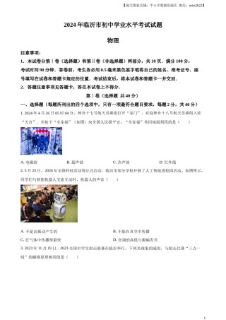 精品解析：2024年山东省临沂市中考物理真题（原卷版）.docx