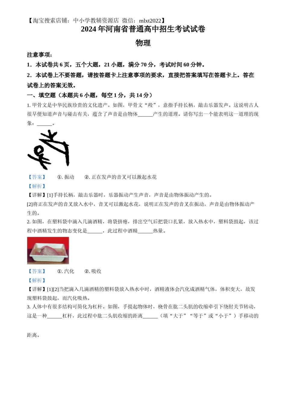 精品解析：2024年河南省中考物理试题（解析版）.docx_第1页