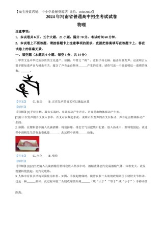 精品解析：2024年河南省中考物理试题（解析版）.docx