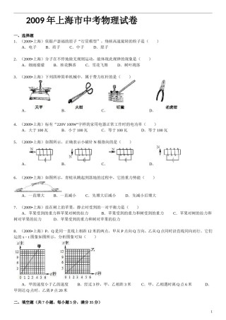 2009年上海市中考物理试题及答案(Word).doc