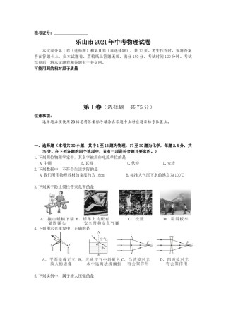 2021年四川省乐山市中考物理真题 (原卷版).docx