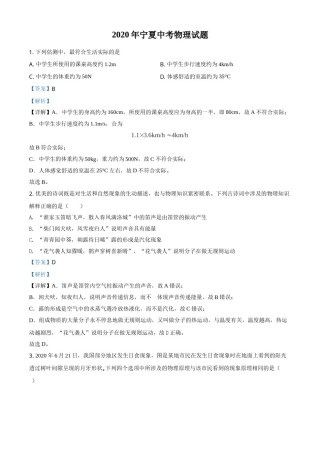 2020年宁夏中考物理试题（教师版）.doc