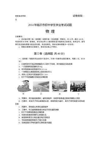 2014年山东临沂中考物理试题及答案.doc