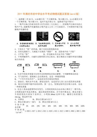 2011年山东潍坊市中考物理真word版含答案.doc