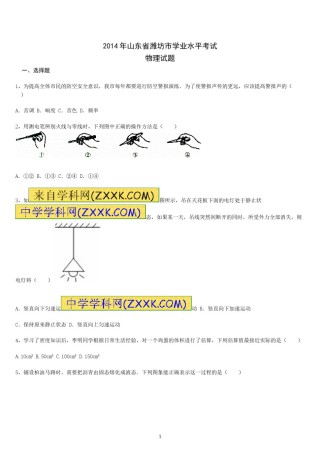 2014年山东潍坊市中考物理真word版含答案.doc