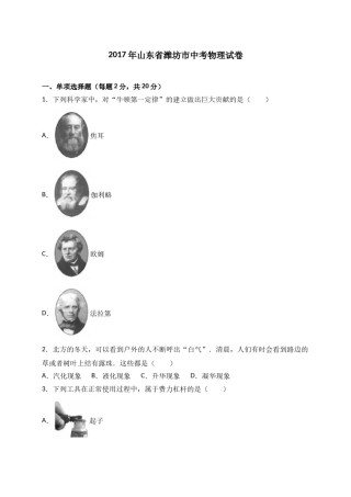 2017年山东潍坊市中考物理真word版含答案.doc