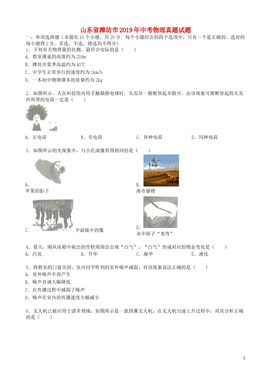 2019年山东潍坊市中考物理真word版含答案.docx_第1页