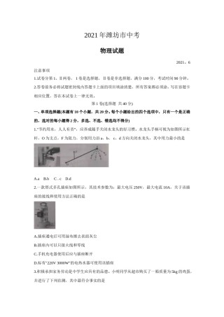 2021年山东省潍坊市中考物理真题（原卷版）.doc