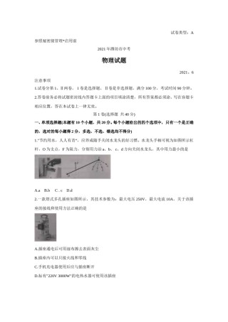 2021年山东省潍坊市中考物理真题（含答案）.doc