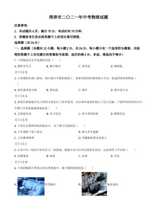 2021年山东省菏泽市中考物理试题（含答案）.doc