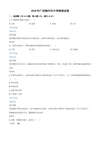 2020年广西柳州市中考物理试题（解析）.doc