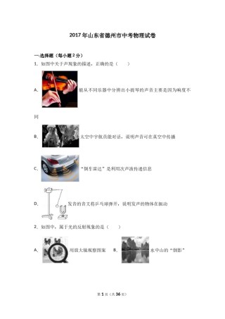 2017年德州市中考物理试题及答案解析.doc
