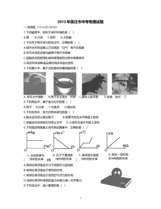 2013年江苏省宿迁市中考物理真题(word版有答案).doc