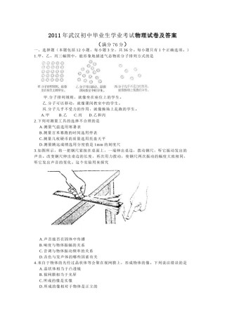 2011年湖北省武汉市中考物理试题及答案.doc