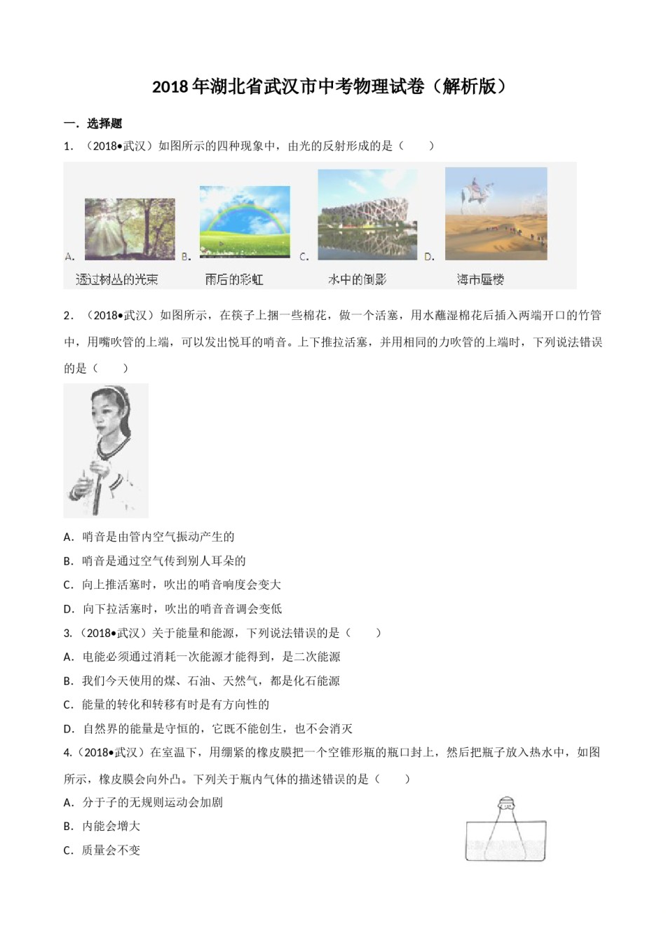2018年湖北省武汉市中考物理试题及答案.doc_第1页