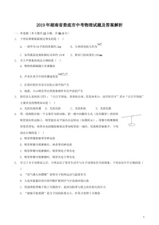 2019年湖南省娄底市中考物理试题及答案解析.doc