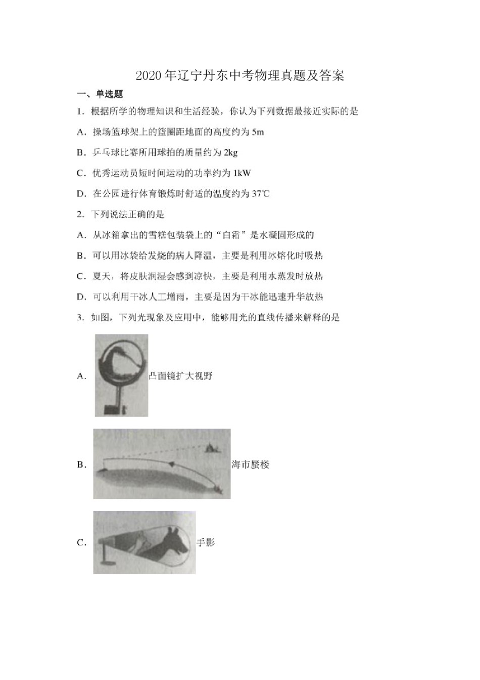 2020年辽宁丹东中考物理真题及答案.doc_第1页
