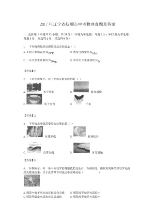 2017年辽宁省抚顺市中考物理真题及答案.doc