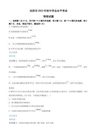 2022年辽宁省沈阳市中考物理试题（解析版）.docx