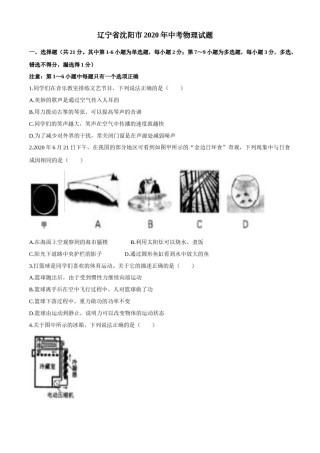 辽宁沈阳2020中考试题物理卷(含答案).docx