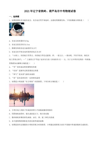 2021年辽宁省铁岭、葫芦岛市中考物理试题（原卷版.）.docx