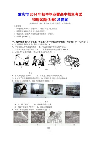 2014年重庆市中考物理试题及答案(B卷).doc