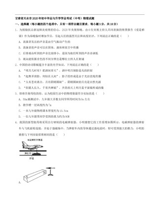 甘肃省天水市2020年中考物理试题（word版，含解析）.docx