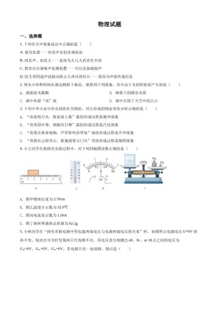 精品解析：2022年四川省眉山市中考物理试题（原卷版）.docx