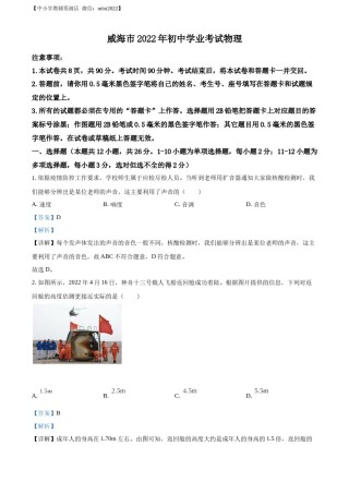 精品解析：2022年山东省威海市中考物理试题（解析版）.docx