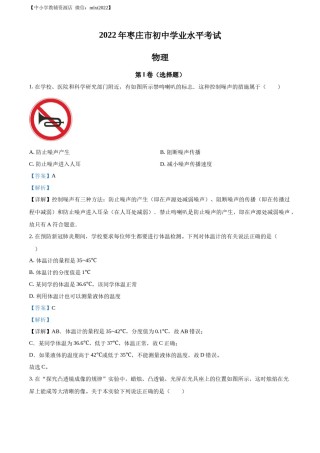 精品解析：2022年山东省枣庄市中考物理试题（解析版）(1).docx