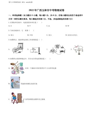 精品解析：2022年广西玉林市中考物理试题（原卷版）.docx