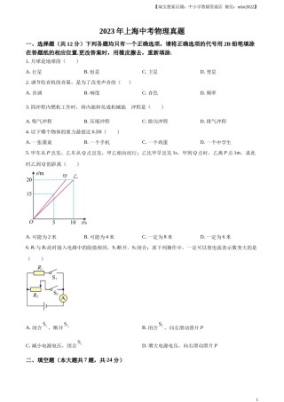 精品解析：2023年上海市中考物理试题（原卷版）.docx