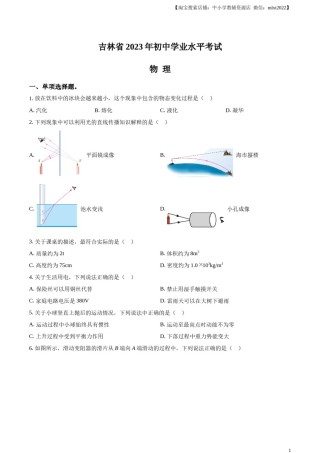 精品解析：2023年吉林省中考理综物理试题（原卷版）.docx