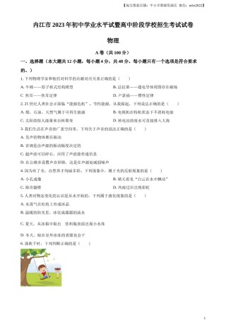 精品解析：2023年四川省内江市中考物理真题（原卷版）.docx