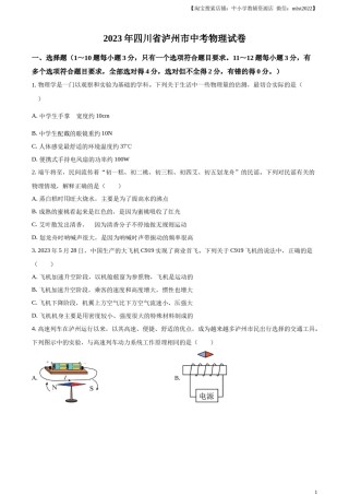 精品解析：2023年四川省泸州市中考物理试题（原卷版）.docx
