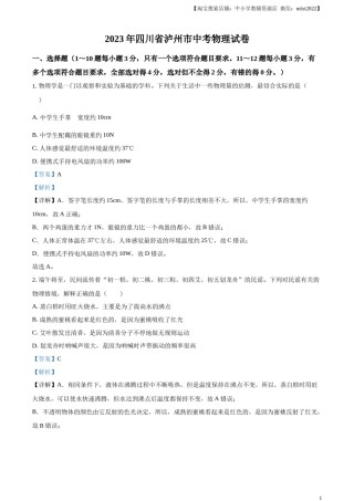 精品解析：2023年四川省泸州市中考物理试题（解析版）.docx