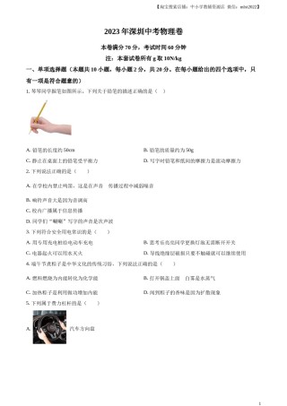 精品解析：2023年广东省深圳市中考物理试题（原卷版）.docx