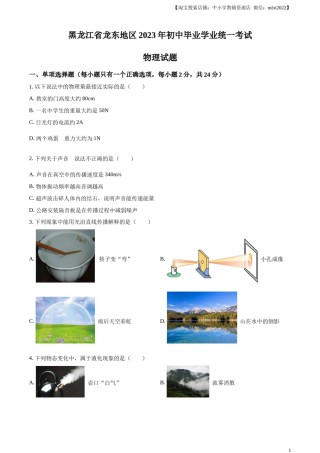 精品解析：2023年黑龙江龙东地区中考物理试题（原卷版）.docx