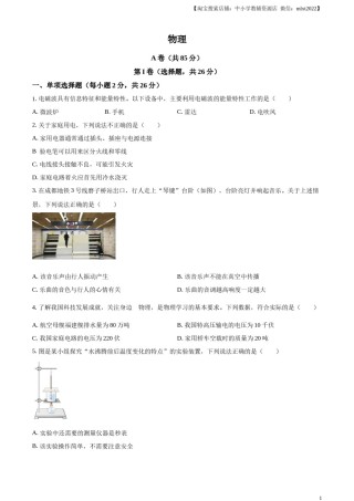 精品解析：2024年四川省成都市中考物理试题（原卷版）.docx