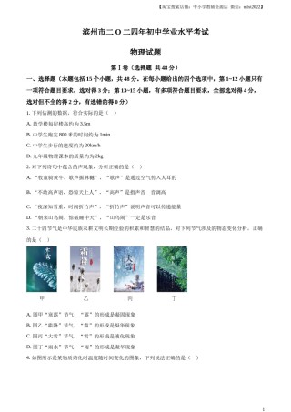 精品解析：2024年山东省滨州市中考物理试题（原卷版）.docx