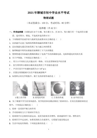2021年山东省聊城市中考物理试题（原卷版）.docx