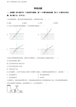 精品解析：2022年江苏省徐州市中考物理试题（原卷版）.docx